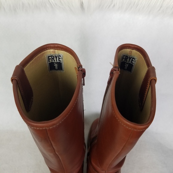SOLD FRYE Dena Leather Stacked Cognac Boots - Picture 6 of 8